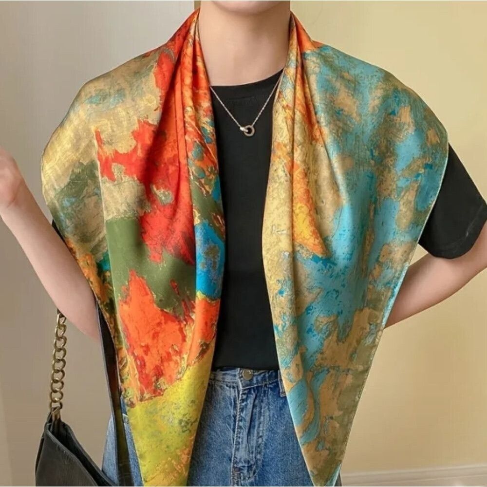 LANDSCAPE painted silky scarf shawl